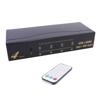 HDMI KVM Switch 4 Port Auto USB 2.0 With 4 Set Cable Remote